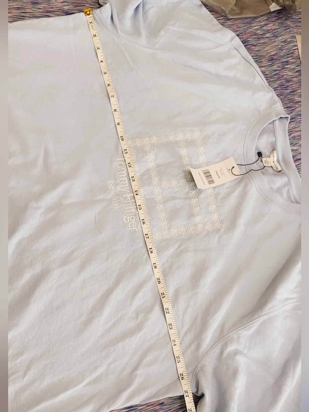 Tommy Hilfiger Pale Blue Crewneck Sweatshirt with Floral Logo